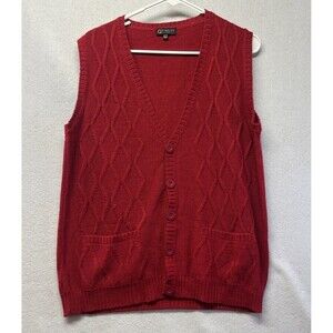 Tinkuy Argyle Cable Knit Sweater Vest Womens L Red Alpaca Wool Button Cardigan